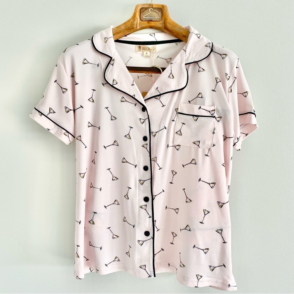 Women's Soft Pink Martini Print Pajama Set - Picture 3 of 6